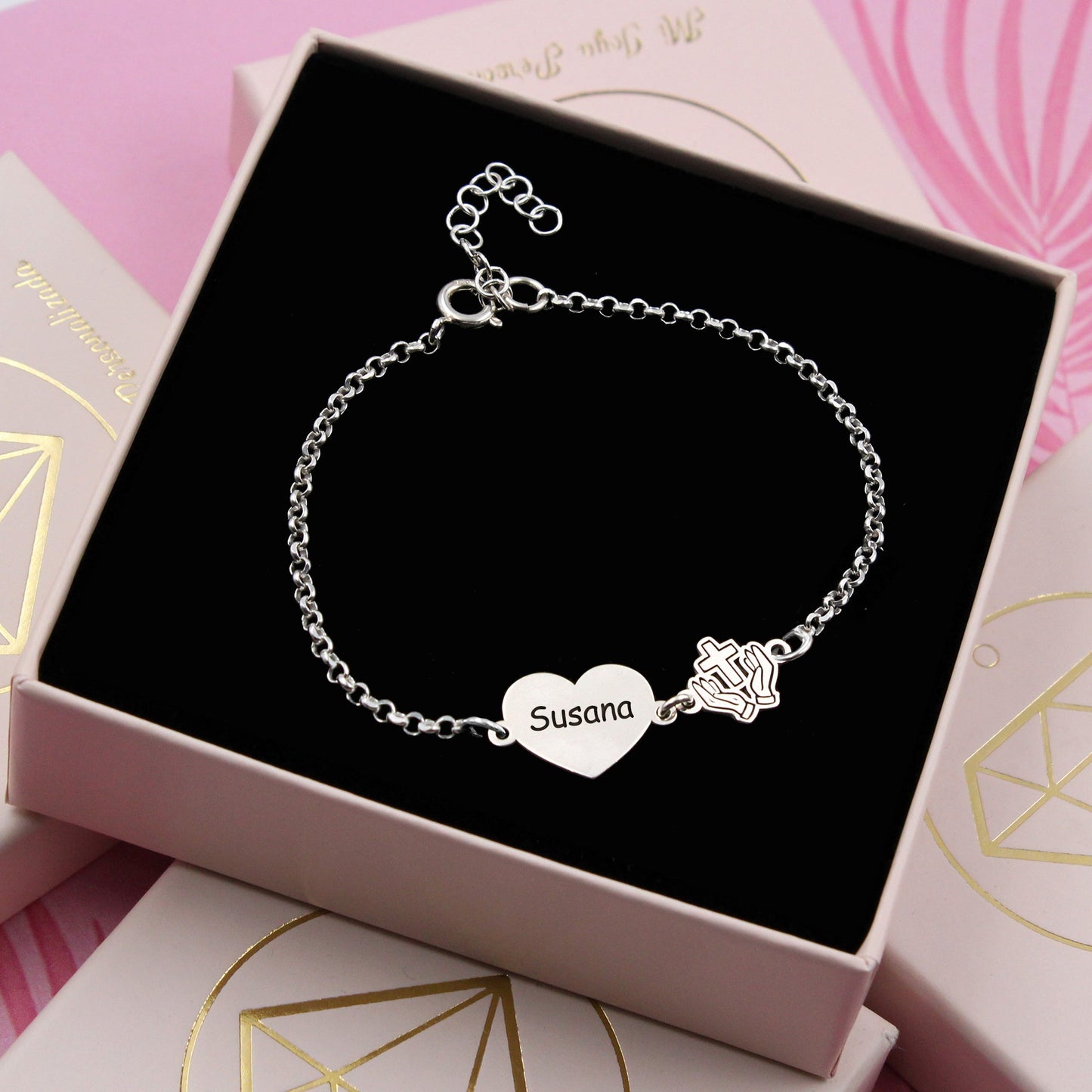 Bracelet Communion Fille Argent 925 Cœur Personnalisé