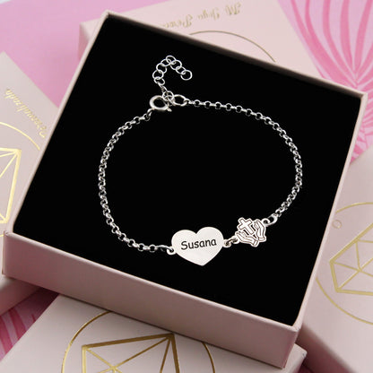 Bracelet Communion Fille Argent 925 Cœur Personnalisé