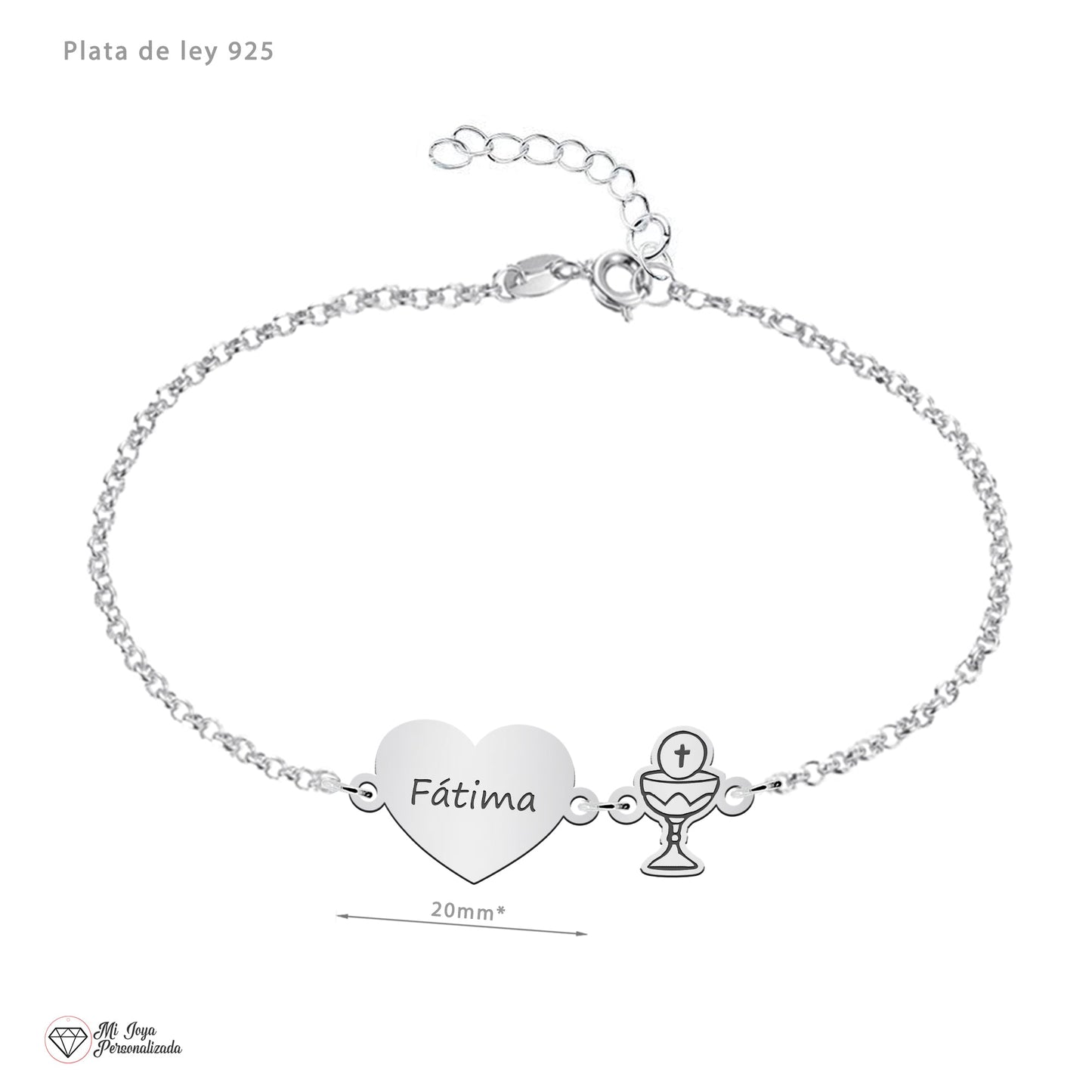 Bracelet Communion Fille Argent 925 Cœur Personnalisé
