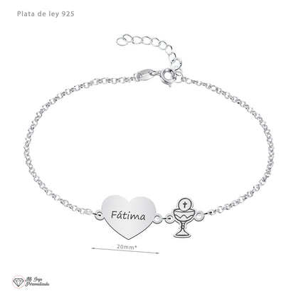 Bracelet Communion Fille Argent 925 Cœur Personnalisé