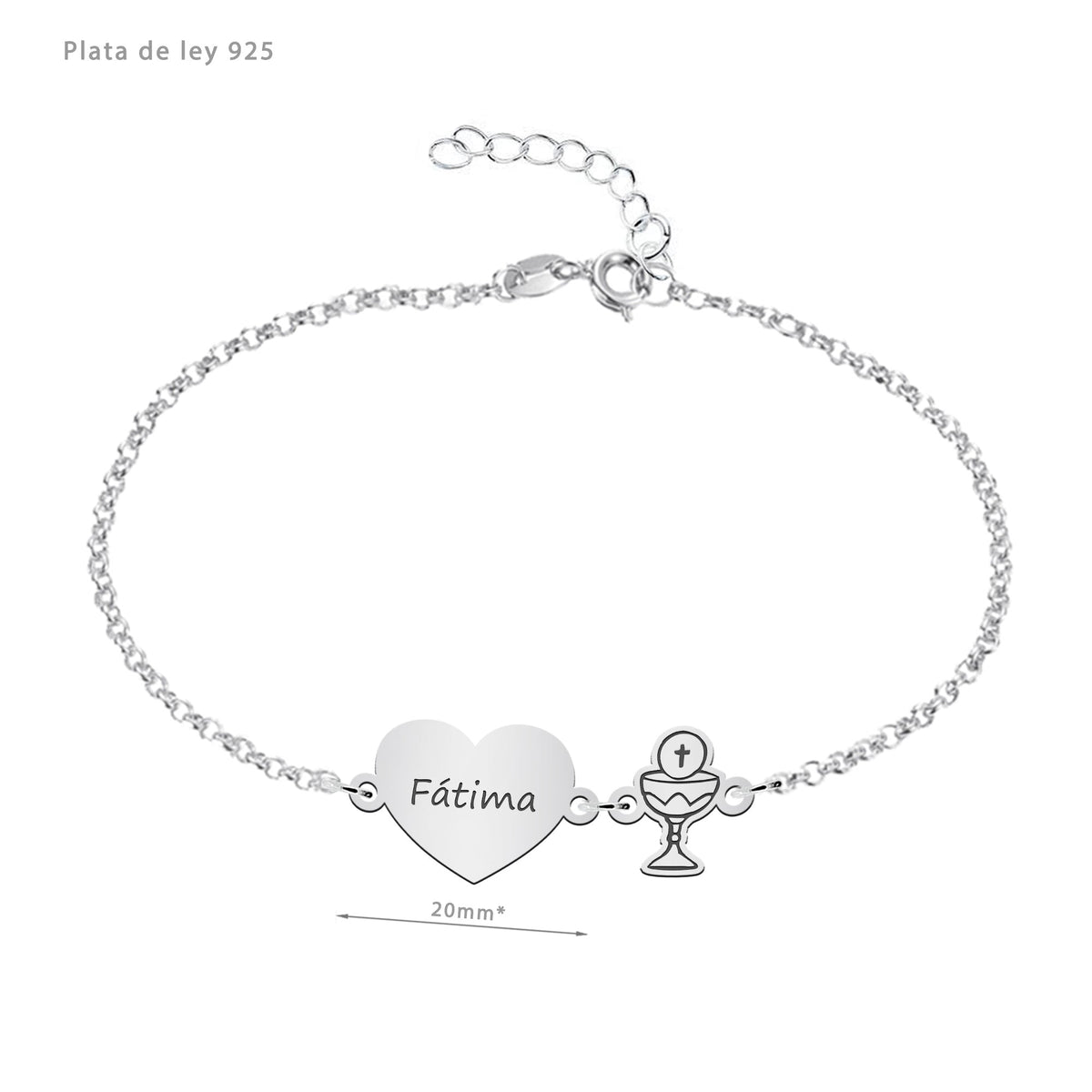 Bracelet Communion Fille, cœur et prénom gravés, argent 925