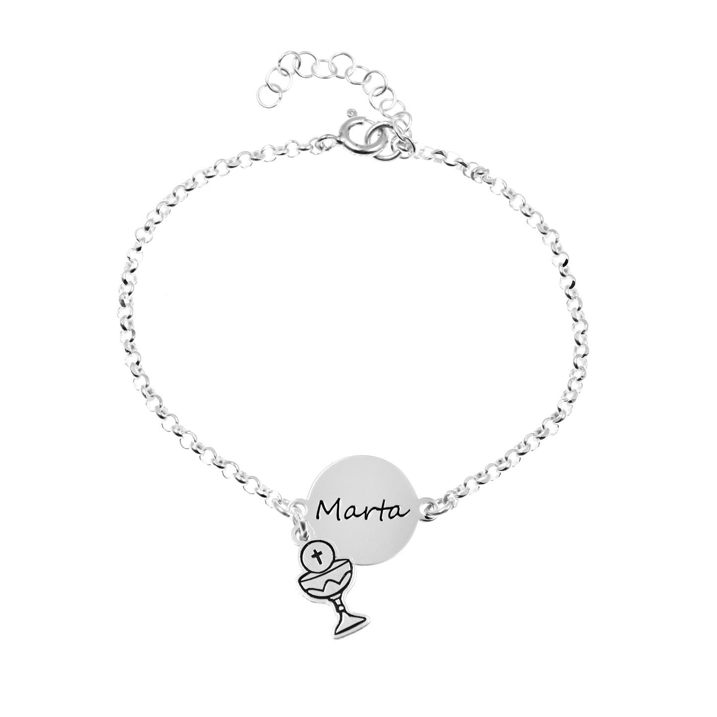 Bracelet Communion Fille Personnalisé Argent avec Prénom et Breloques