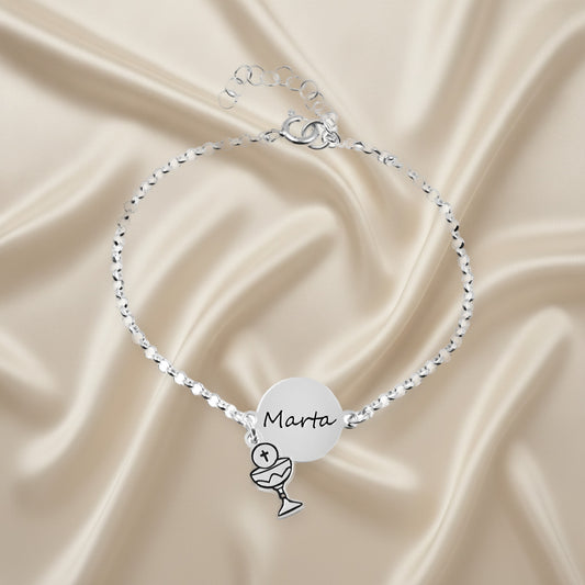 Bracelet Communion Fille Personnalisé Argent avec Prénom et Breloques