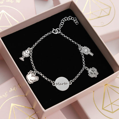 Bracelet Communion Fille Personnalisé Argent avec Prénom et Breloques