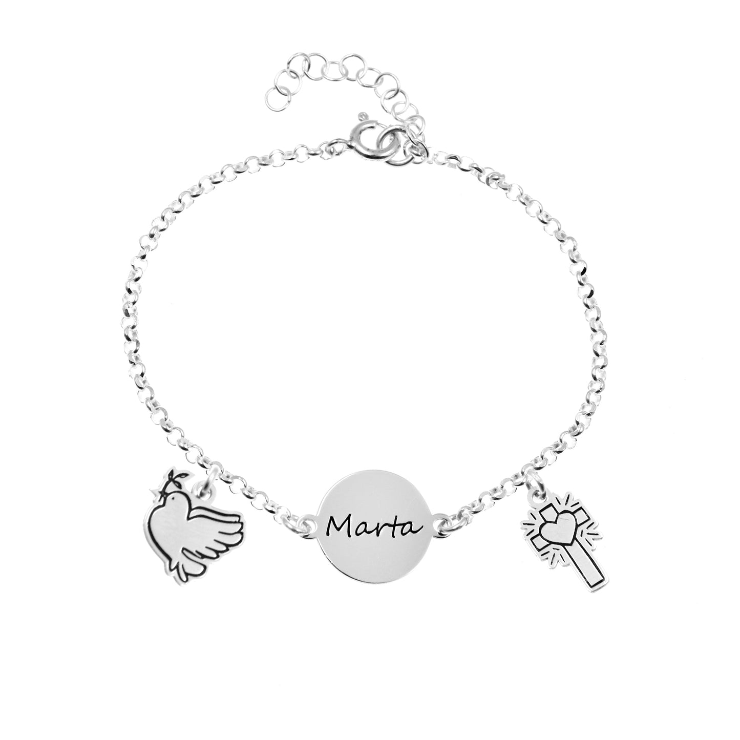 Bracelet Communion Fille Personnalisé Argent avec Prénom et Breloques