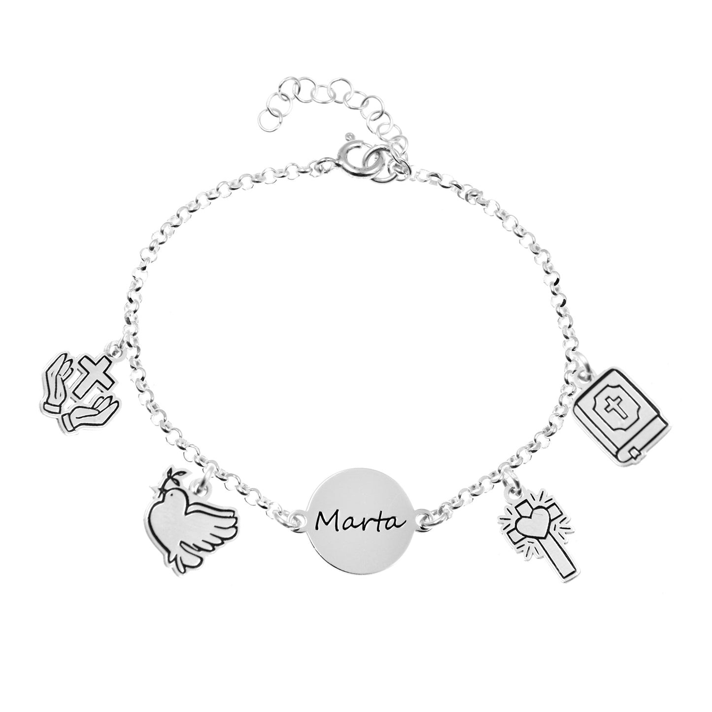 Bracelet Communion Fille Personnalisé Argent avec Prénom et Breloques