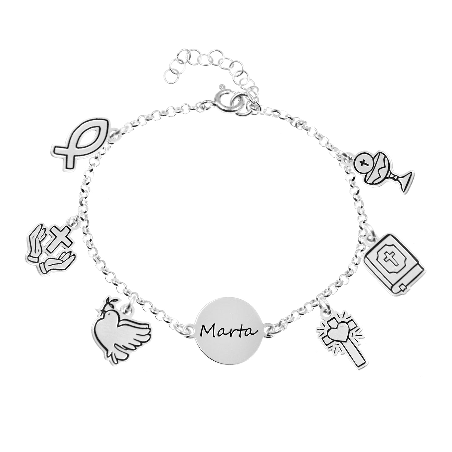 Bracelet Communion Fille Personnalisé Argent avec Prénom et Breloques