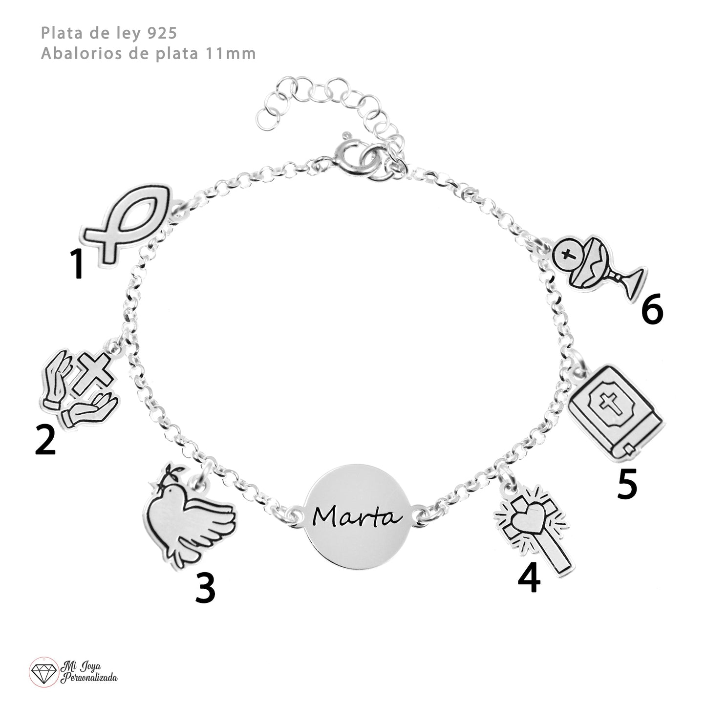 Bracelet Communion Fille Personnalisé Argent avec Prénom et Breloques