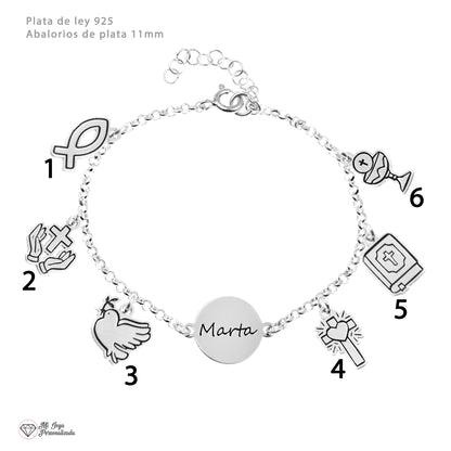 Bracelet Communion Fille Personnalisé Argent avec Prénom et Breloques