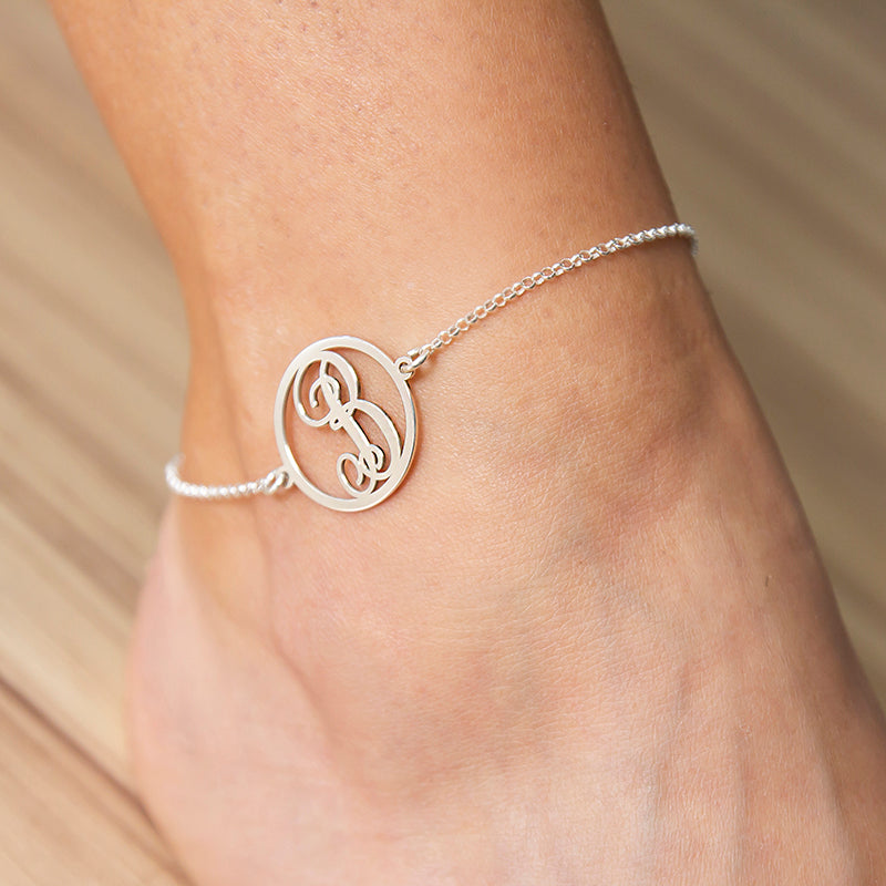 Bracelet de cheville en Argent 925 avec initiale personnalisée