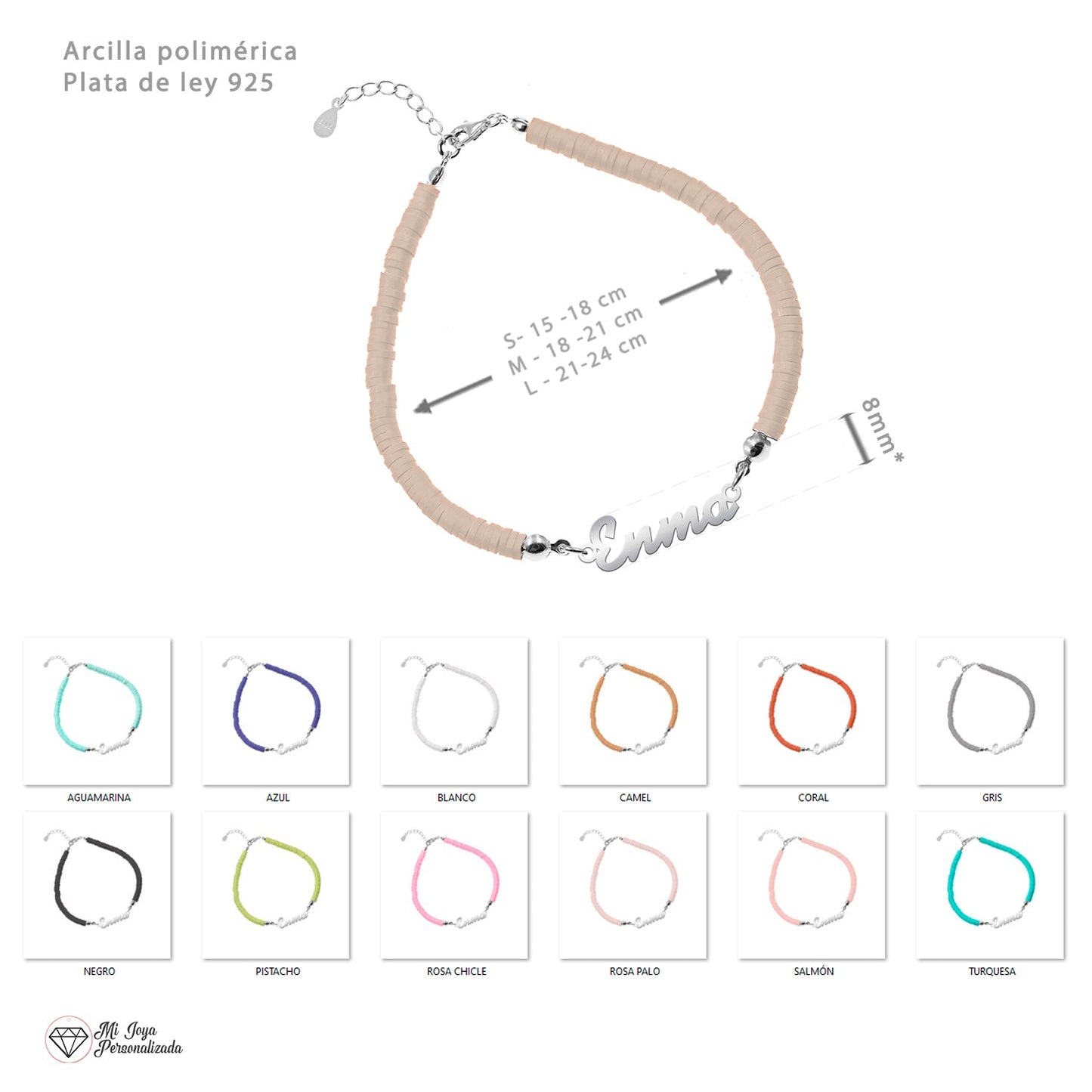Bracelet de Communion Personnalisé en Argent 925 et Argile Polymère