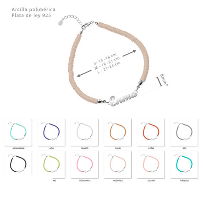 Bracelet Communion, prénom gravé, argent 925 et argile polymère