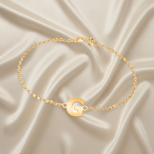 Bracelet en Argent Massif avec Initiale Plaqué Or Personnalisable