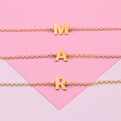 Bracelet en Argent Massif avec Initiale Plaqué Or Personnalisable