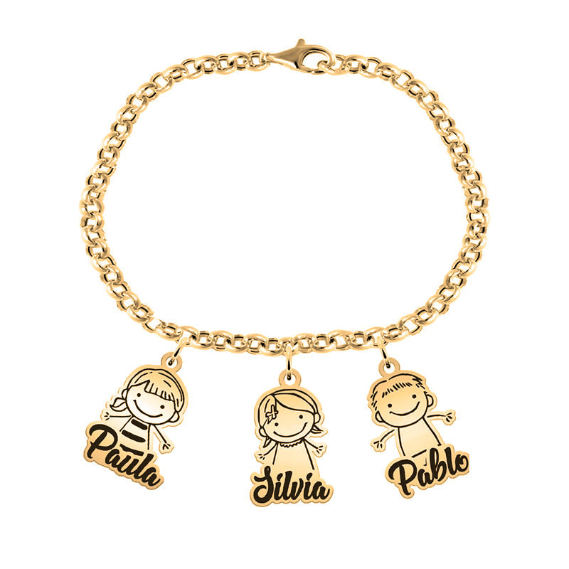 Bracelet en argent plaqué or avec jusqu'à 6 pendentifs enfants