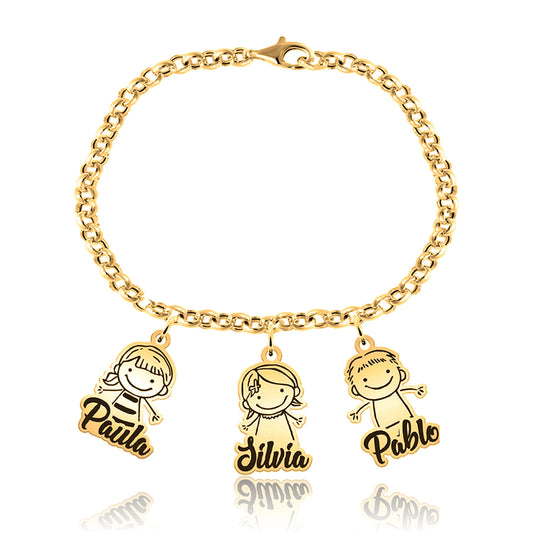 Bracelet en argent plaqué or avec jusqu'à 6 pendentifs enfants