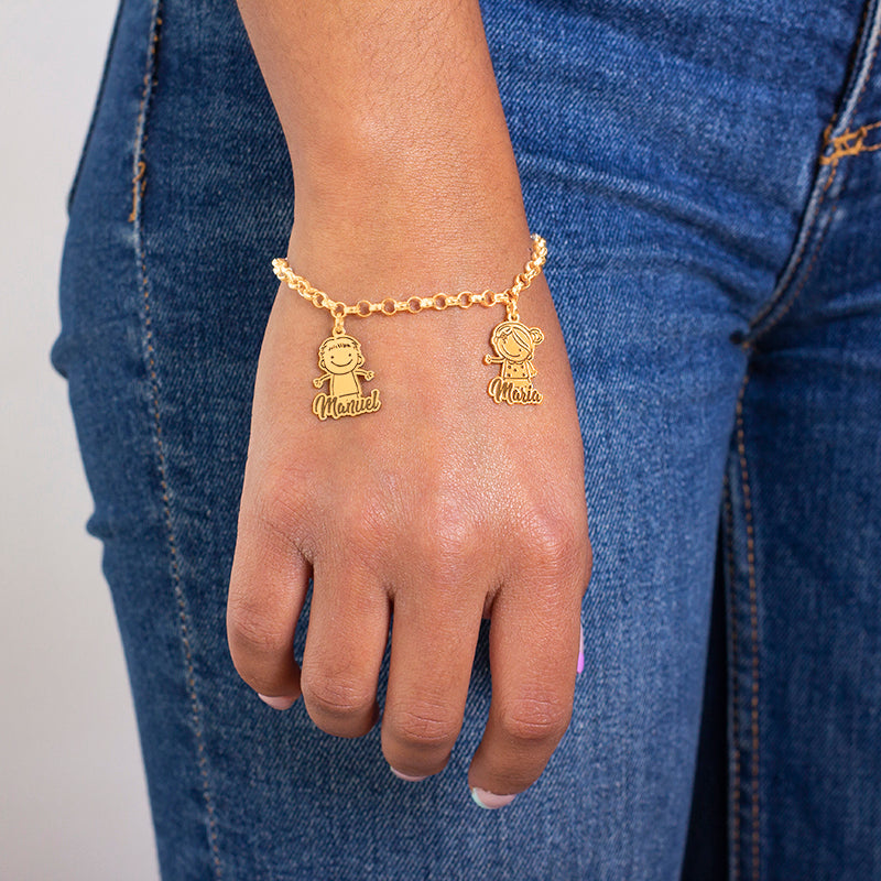 Bracelet en argent plaqué or avec jusqu'à 6 pendentifs enfants
