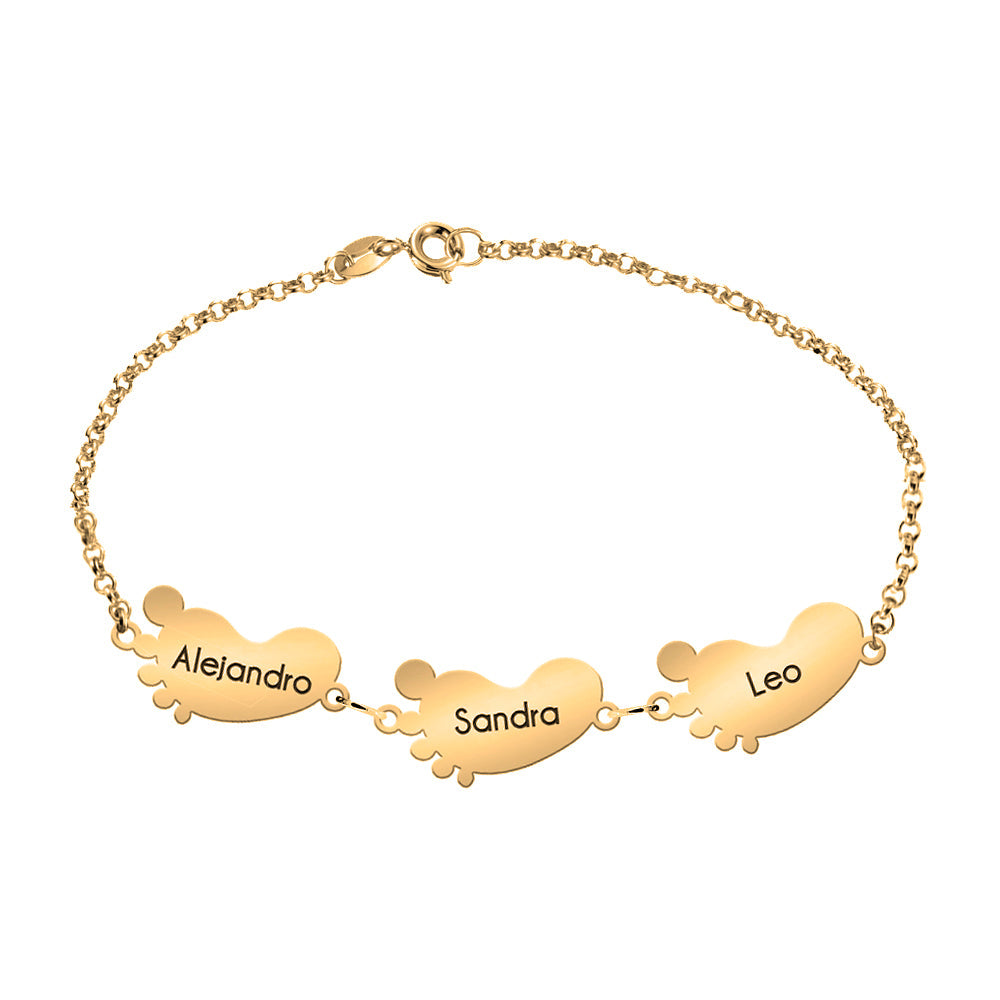 Bracelet en argent plaqué or, breloques petits pieds