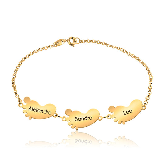 Bracelet en argent plaqué or, breloques petits pieds