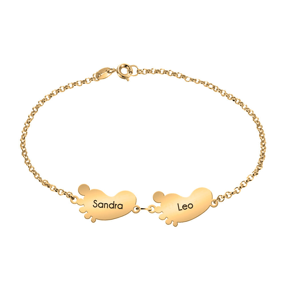 Bracelet en argent plaqué or, breloques petits pieds