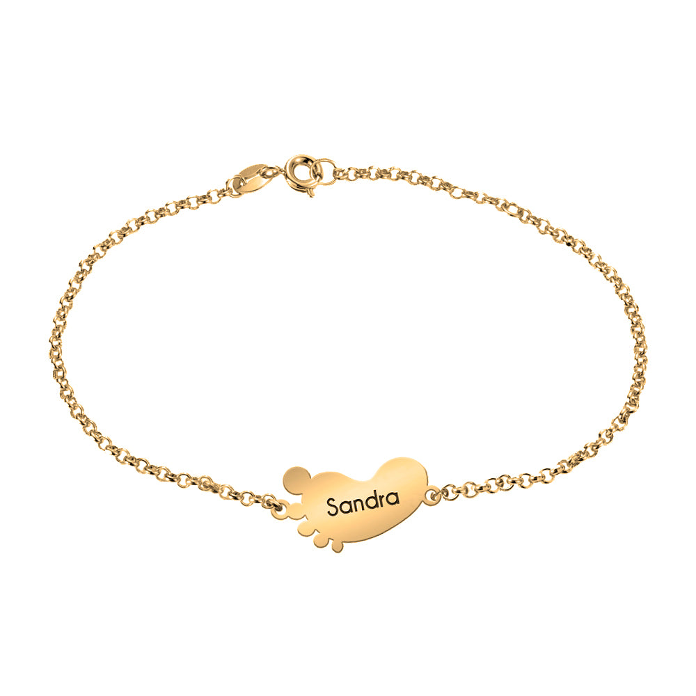 Bracelet en argent plaqué or, breloques petits pieds