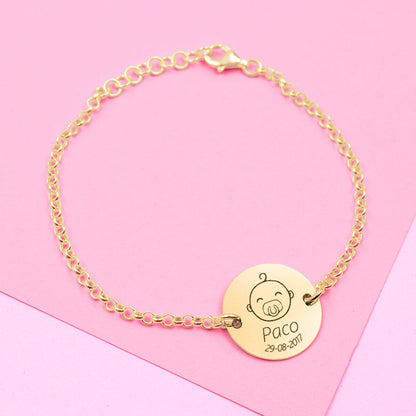 Bracelet en argent plaqué or personnalisable pour naissance garçon