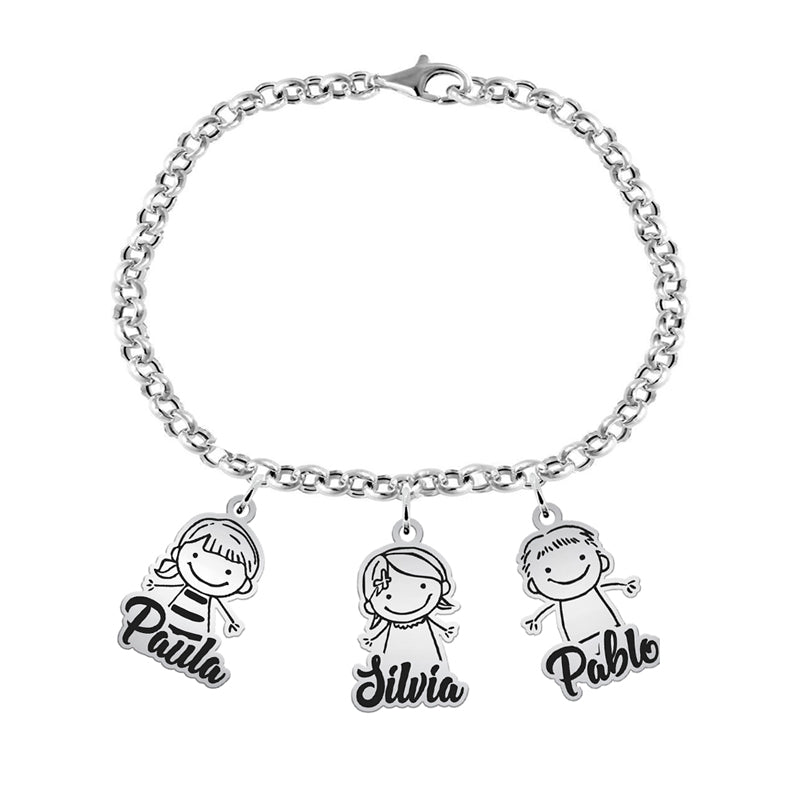 Bracelet en argent : silhouettes d'enfants (jusqu'à 6)