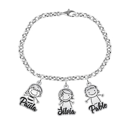 Bracelet en argent : silhouettes d'enfants (jusqu'à 6)