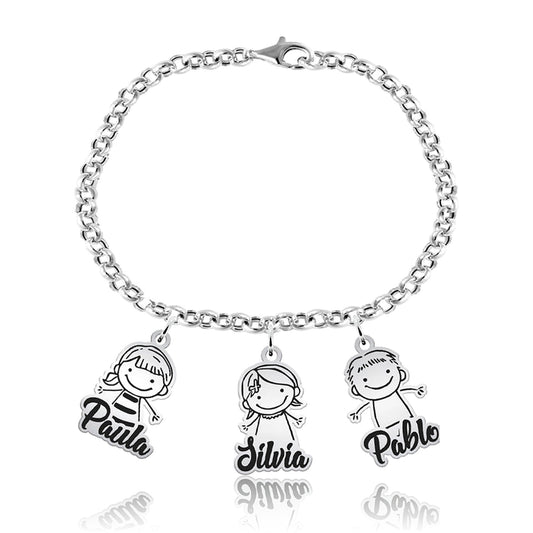 Bracelet en argent : silhouettes d'enfants (jusqu'à 6)