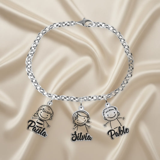 Bracelet en argent : silhouettes d'enfants (jusqu'à 6)