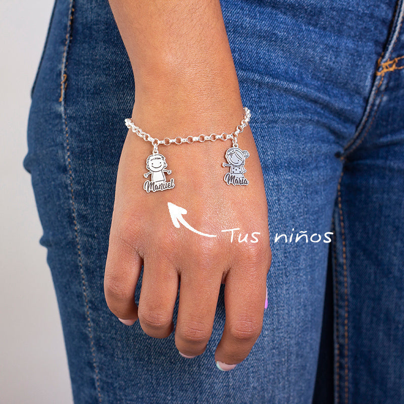 Bracelet en argent : silhouettes d'enfants (jusqu'à 6)