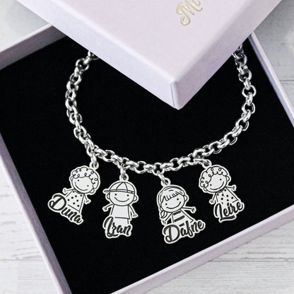 Bracelet en argent : silhouettes d'enfants (jusqu'à 6)