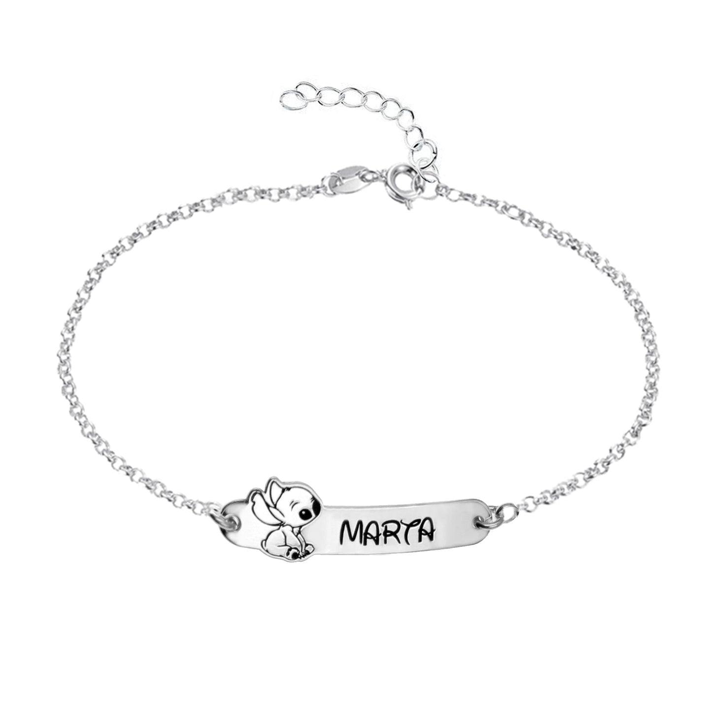 Bracelet Gravé Prénom et Motif Stitch en Argent