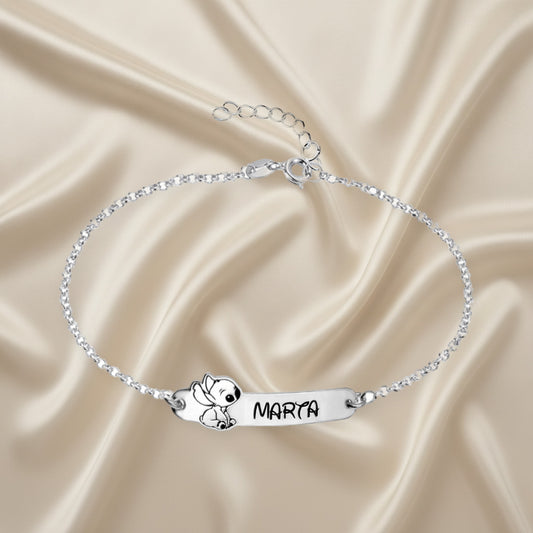 Bracelet Gravé Prénom et Motif Stitch en Argent