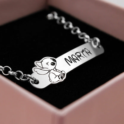 Bracelet Gravé Prénom et Motif Stitch en Argent