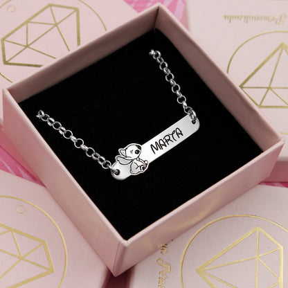 Bracelet Gravé Prénom et Motif Stitch en Argent