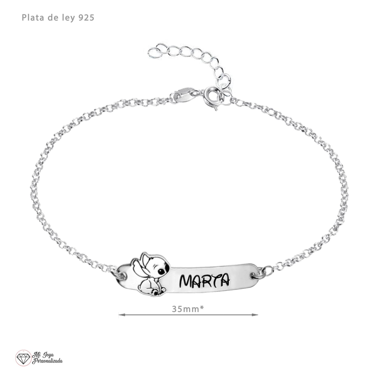 Bracelet Gravé Prénom et Motif Stitch en Argent