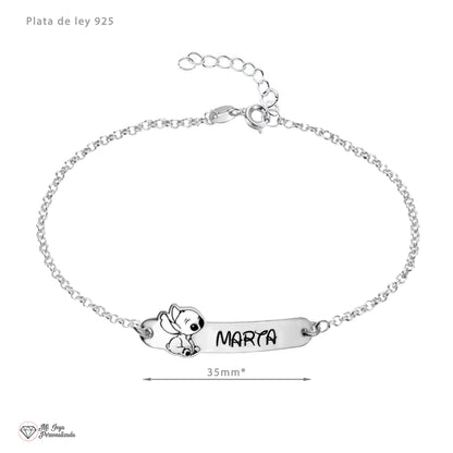 Bracelet Gravé Prénom et Motif Stitch en Argent
