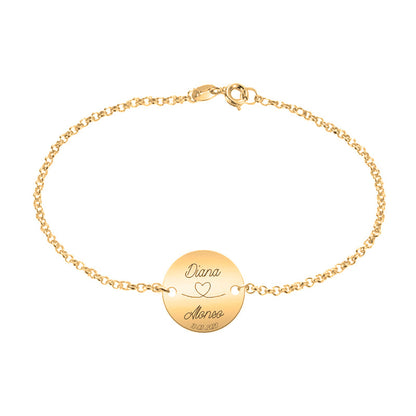 Bracelet gravé prénoms et date, argent plaqué or