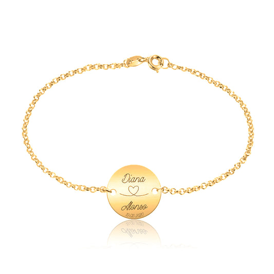 Bracelet gravé prénoms et date, argent plaqué or