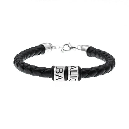Bracelet homme cuir anneaux argent personnalisés