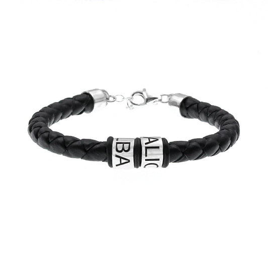 Bracelet homme cuir anneaux argent personnalisés