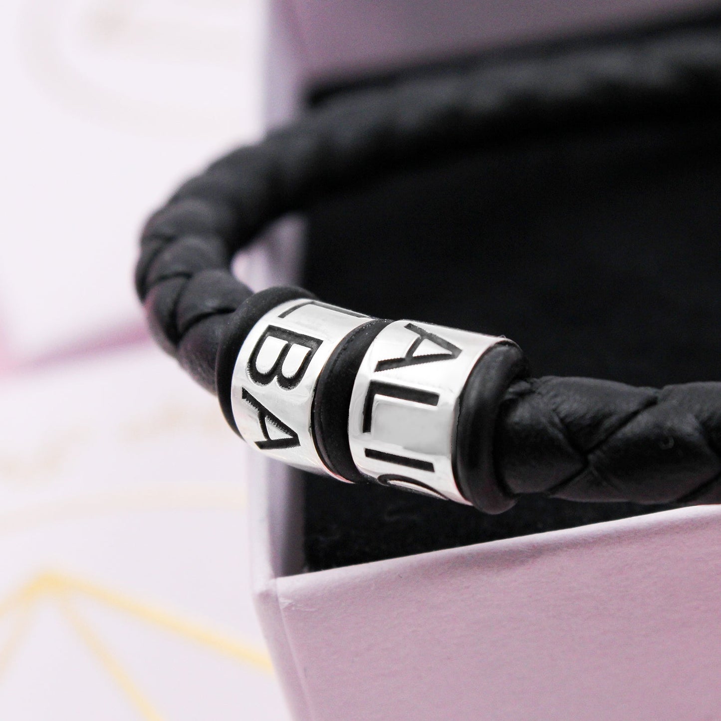 Bracelet homme cuir anneaux argent personnalisés
