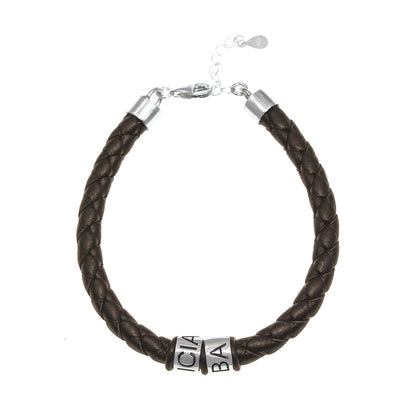 Bracelet homme cuir anneaux argent personnalisés