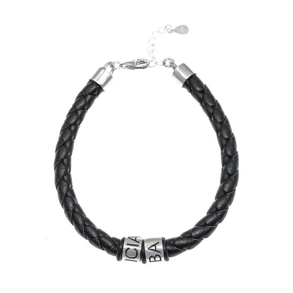 Bracelet homme cuir anneaux argent personnalisés