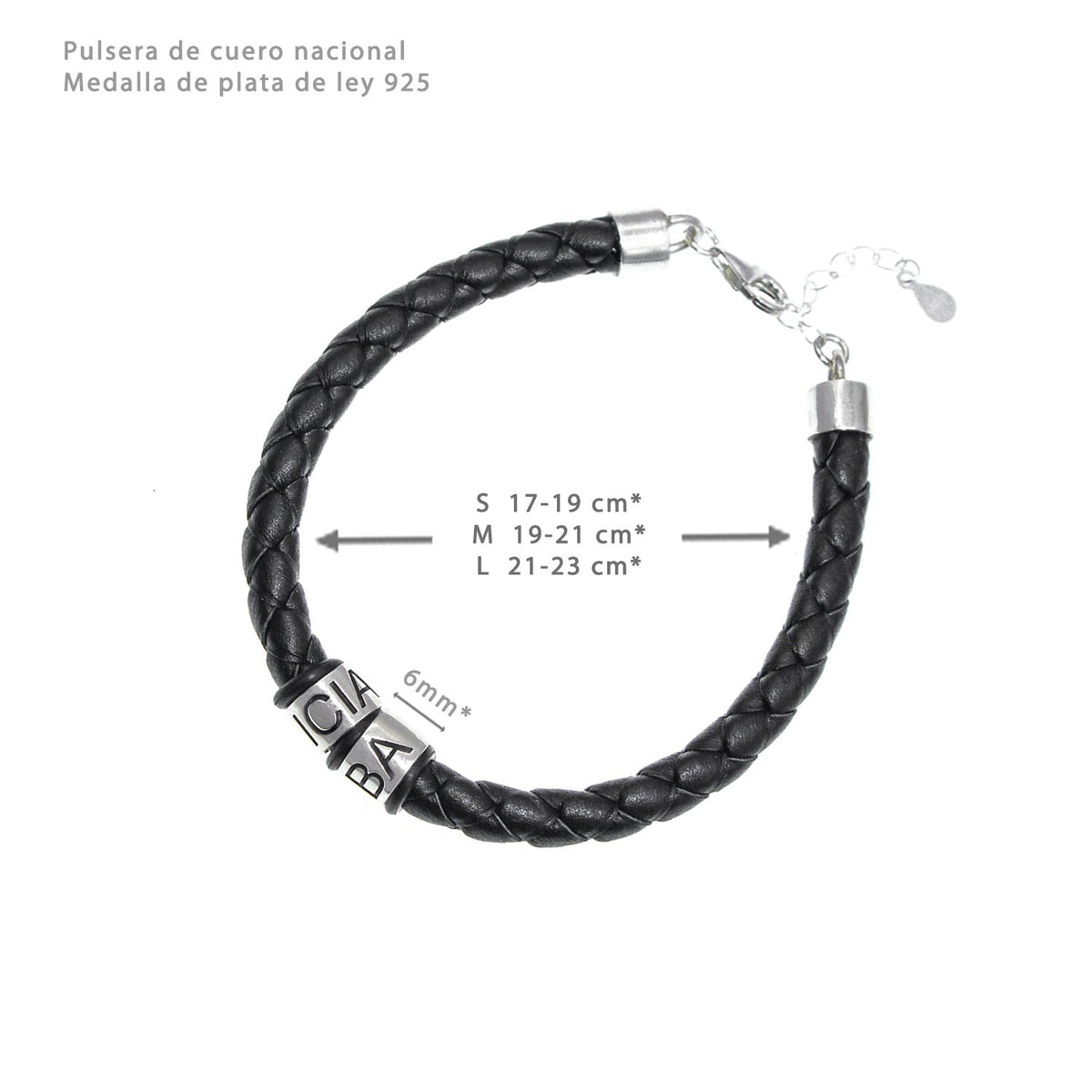 Bracelet Homme Cuir, anneaux argent gravés aux prénoms des enfants