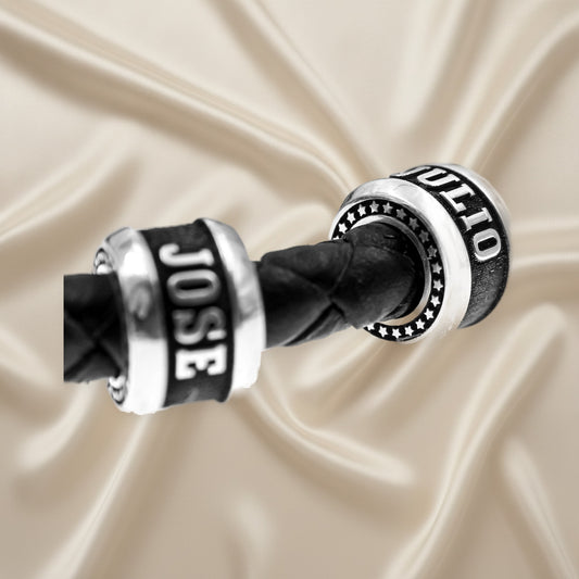 Bracelet homme cuir tressé et anneaux argent massif personnalisés