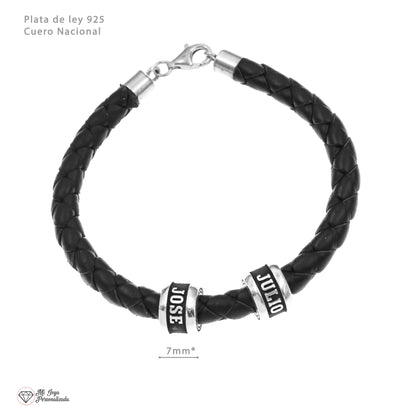Bracelet homme cuir tressé et anneaux argent massif personnalisés