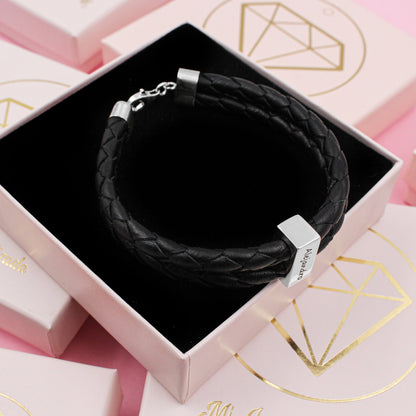 Bracelet homme cuir tressé et lingot argent 925 personnalisable