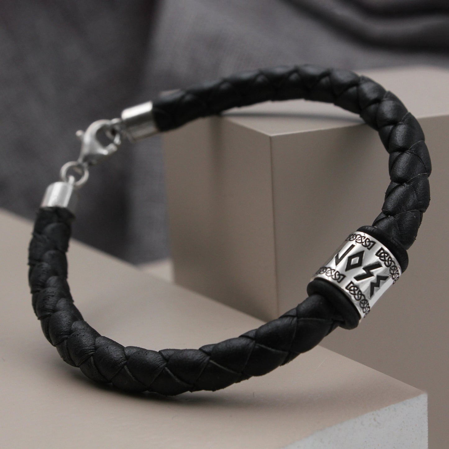 Bracelet homme en cuir avec charm argent 925 à graver